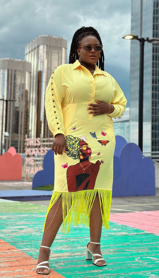 African Art Fringed Shirt Dress 2.0
