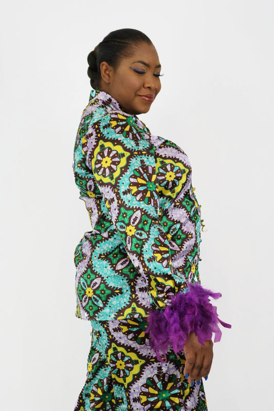 2 PC Feather Cuff Pajamas Set