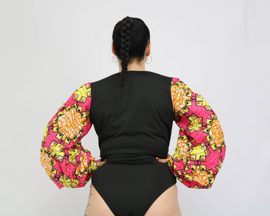 Ankara Infused Bodysuit with Elaborate Sleeve