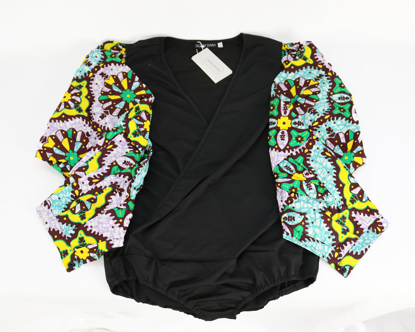 Ankara Infused Bodysuit with Elaborate Sleeve
