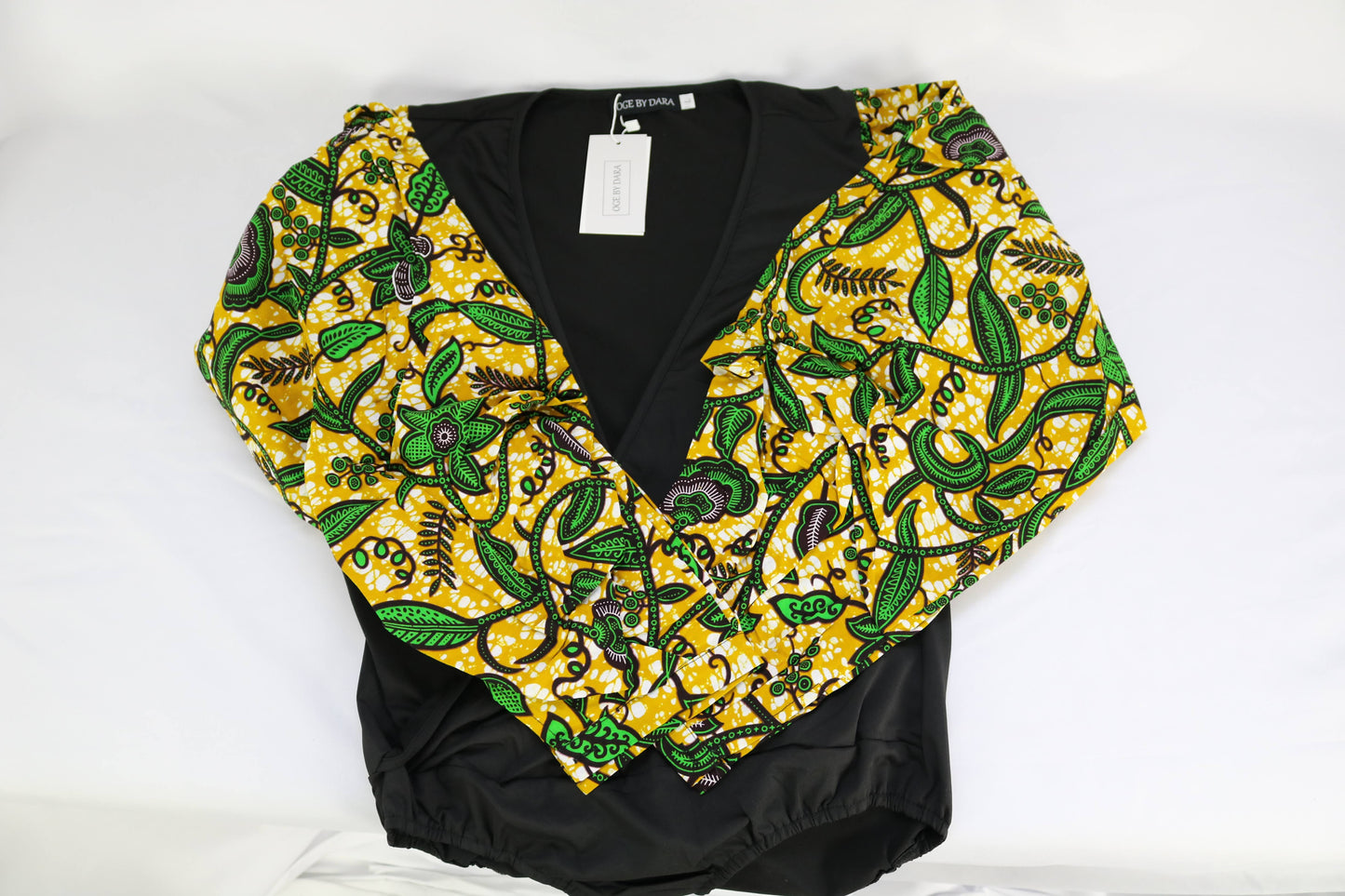 Ankara Infused Bodysuit with Elaborate Sleeve