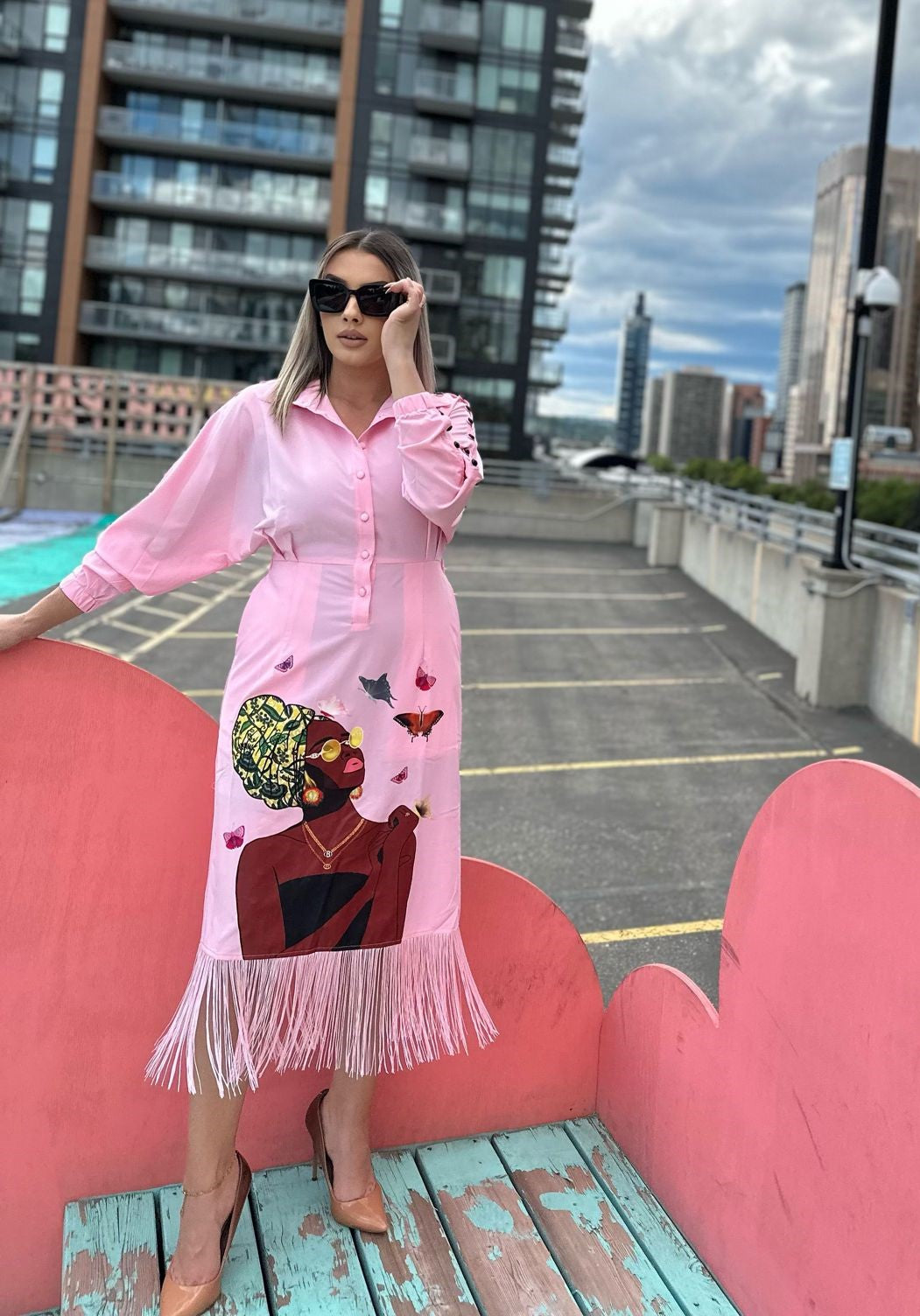 African Art Fringed Shirt Dress 2.0