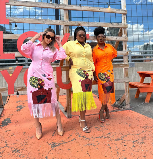African Art Fringed Shirt Dress 2.0