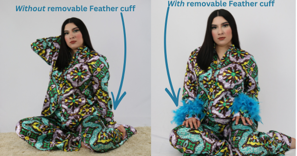 2 PC Feather Cuff Pajamas Set