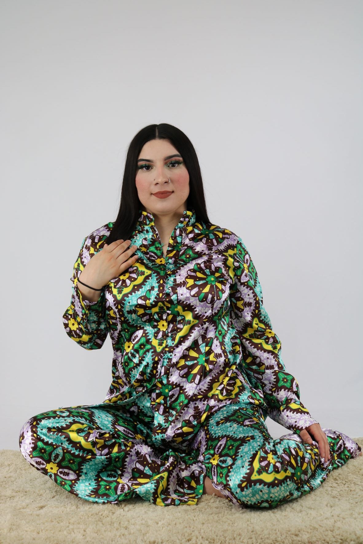 2 PC Feather Cuff Pajamas Set