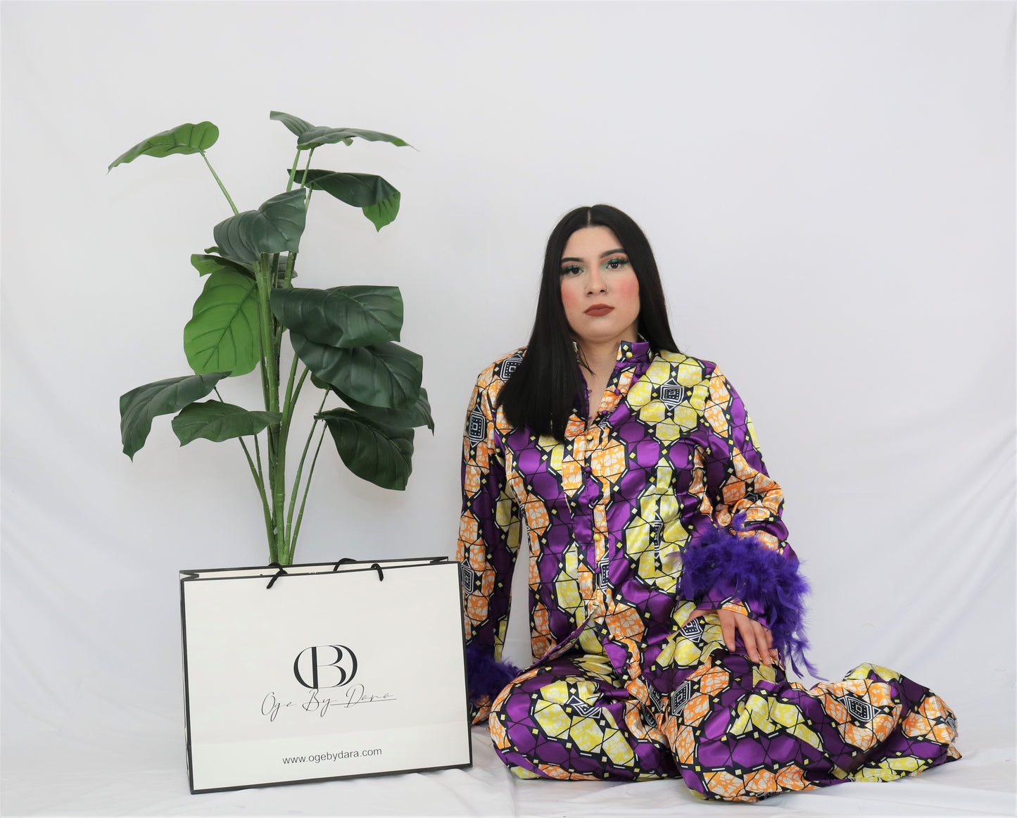 2 PC Feather Cuff Pajamas Set